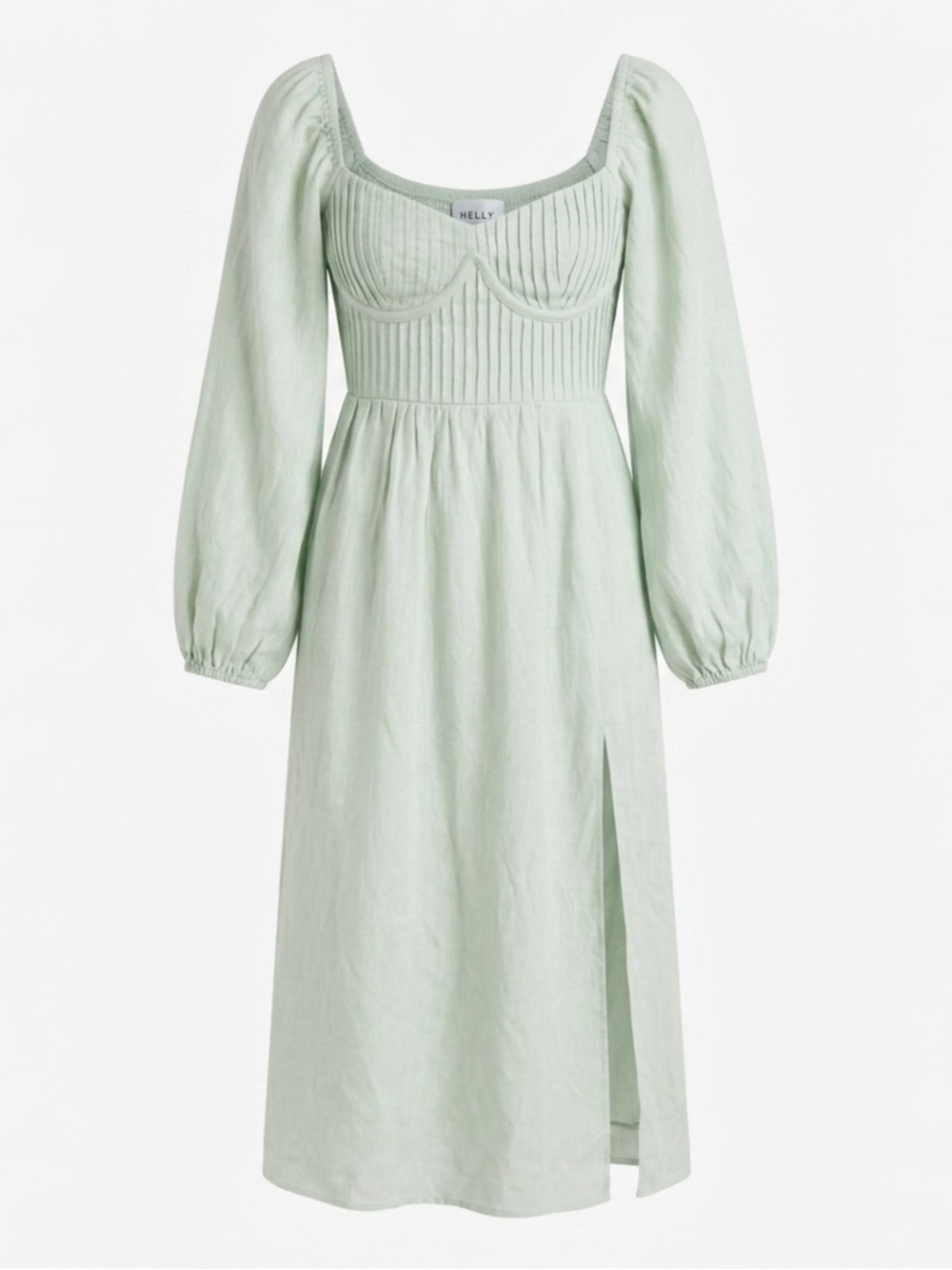 Hello Molly NWT Sage Green Midi Dress Cottagecore Bustier Slit Romantic-Small